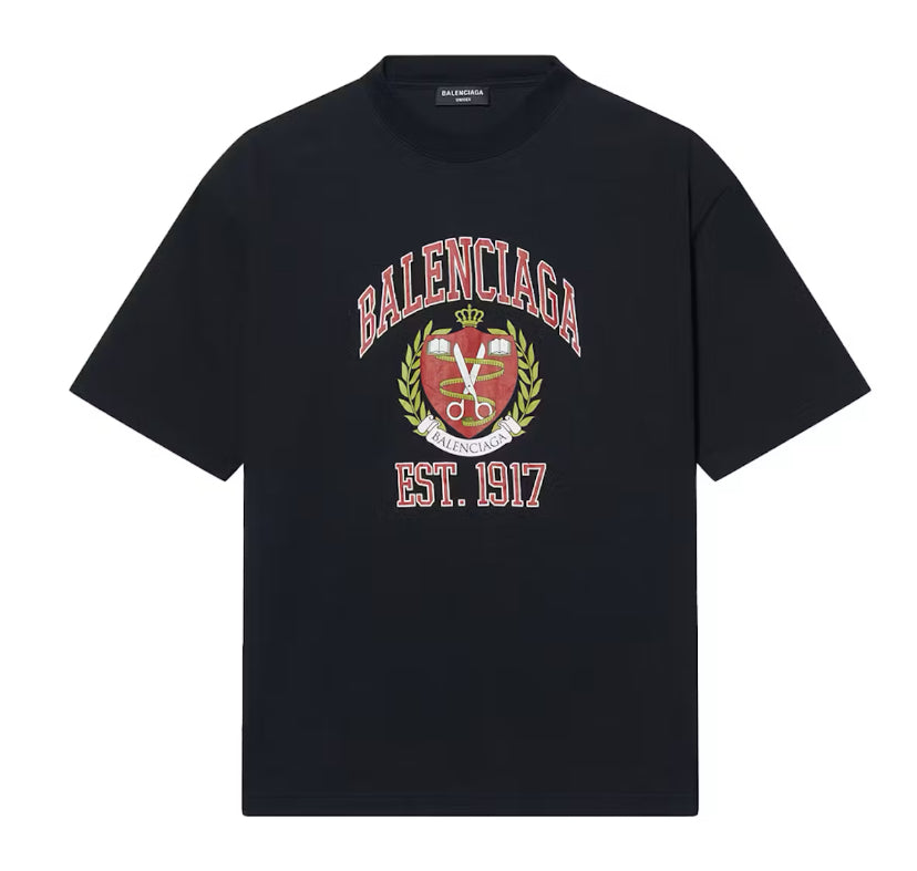 Balenciaga College Crest Logo Tee Black (2022)