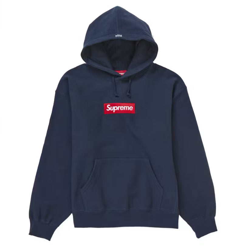 Supreme Box Logo Navy on Red Hoodie (2024)