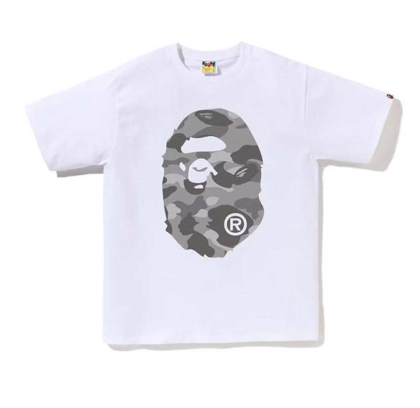 Bape Honeycomb Big Ape Head Tee Grey White (2023)