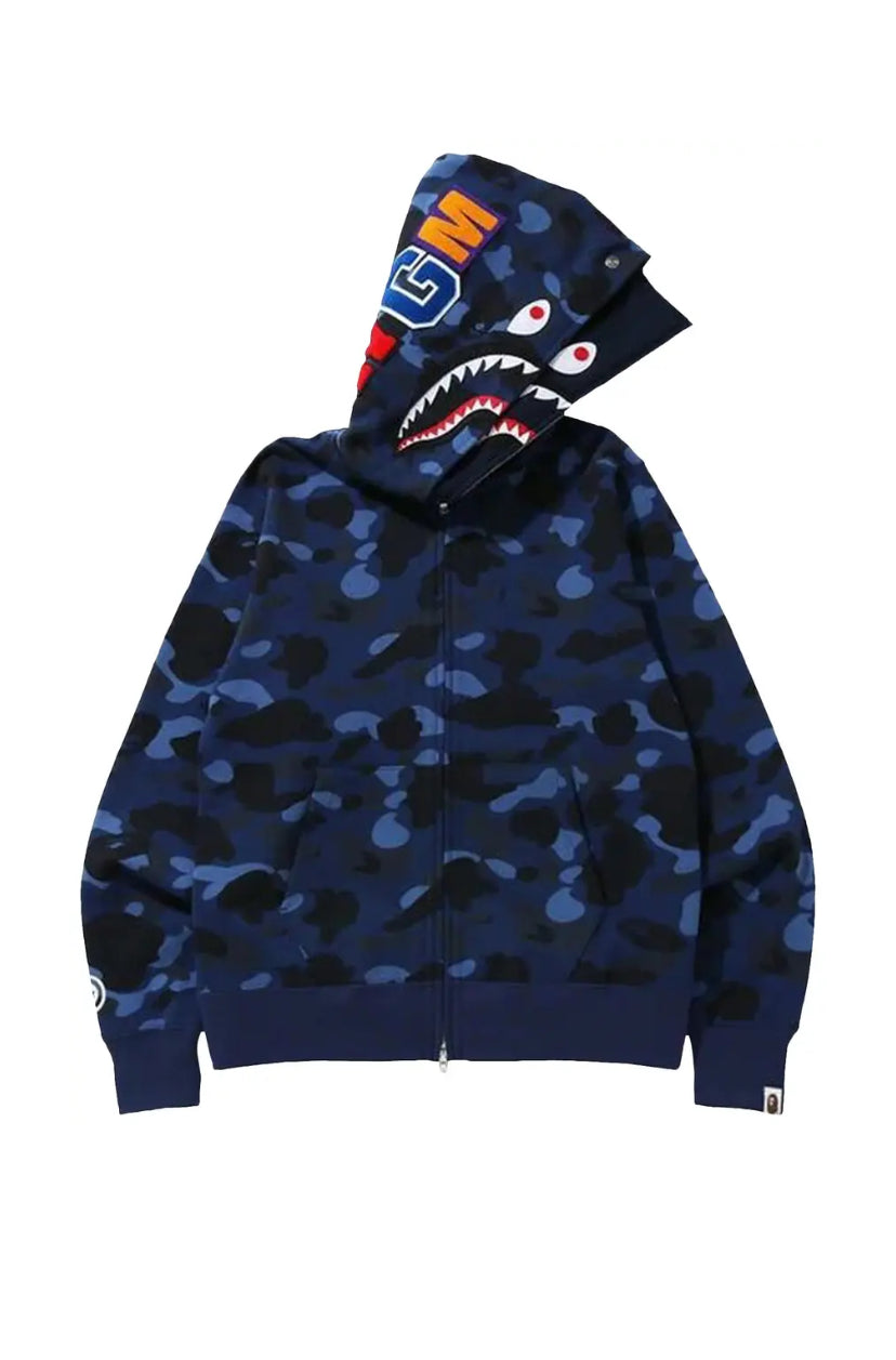 Bape Shark Full Zip Double Hoodie Blue (2021)