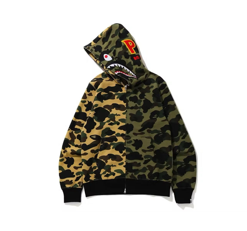 Bape 1st Camo Half Shark Full Zip Hoodie Green Yellow (2022)