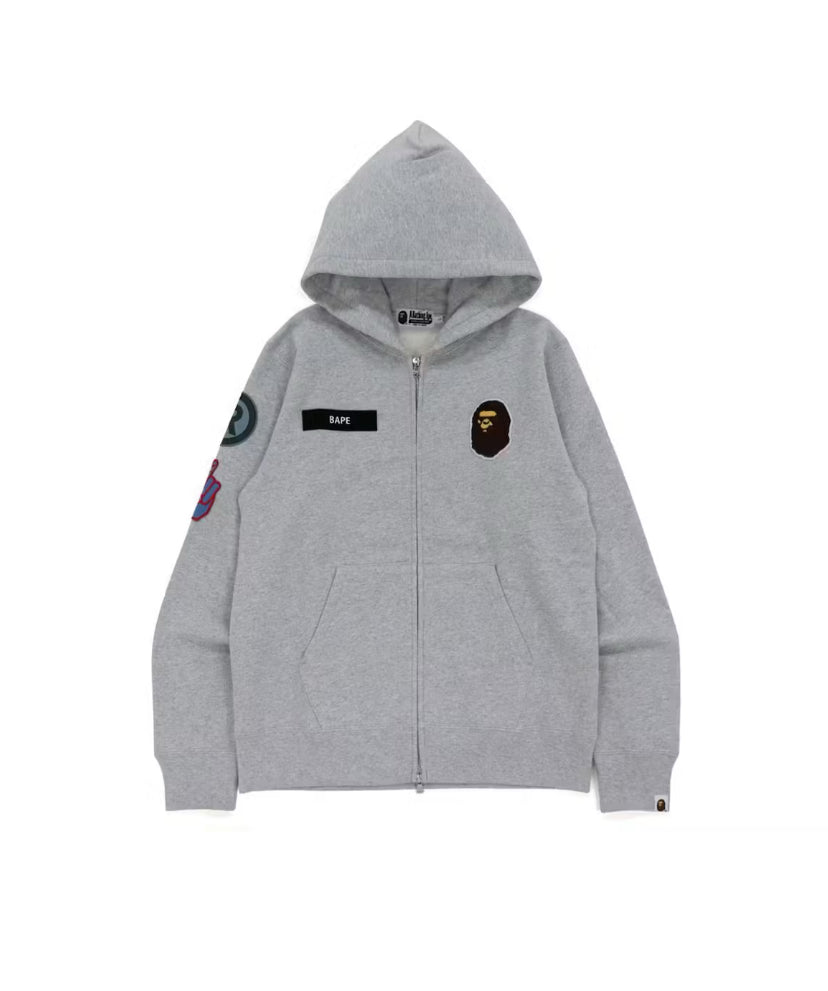Bape Military Patch Heavy Weight Zip Hoodie Grey (2021)