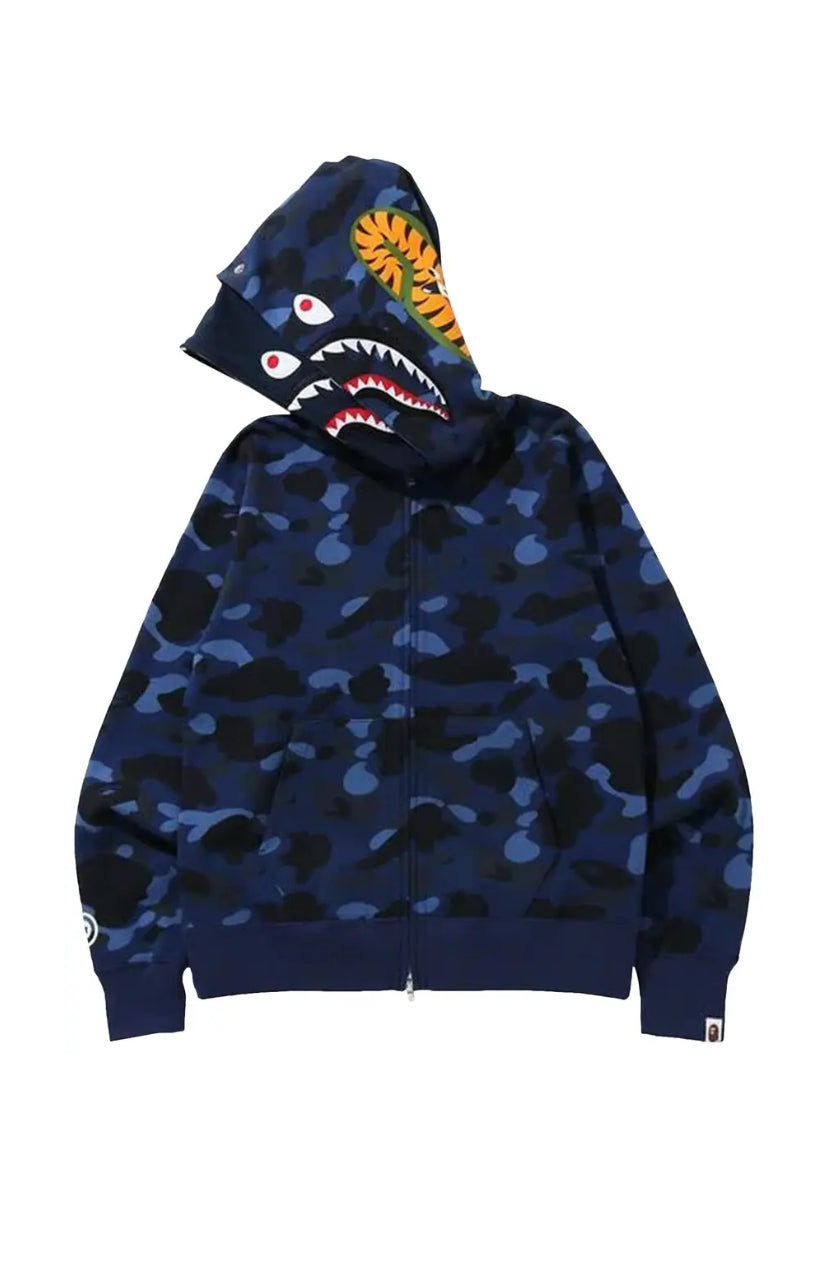 Bape Shark Full Zip Double Hoodie Blue (2021)