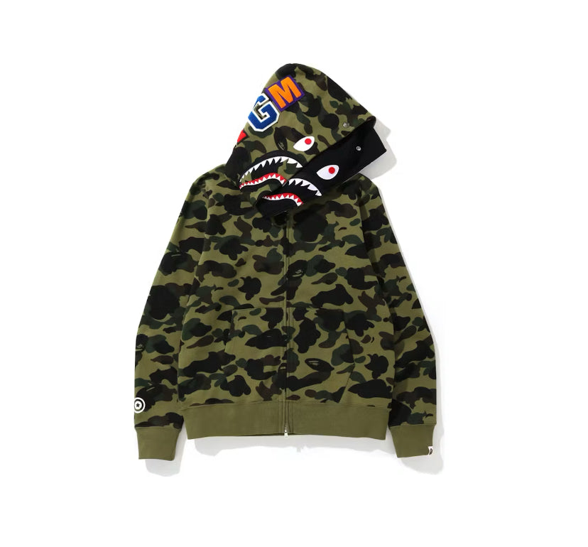 Bape Shark Full Zip Double Hoodie Green (2021)