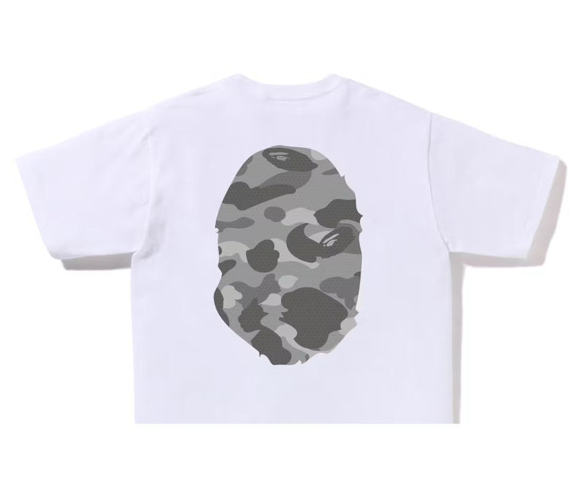 Bape Honeycomb Big Ape Head Tee Grey White (2023)