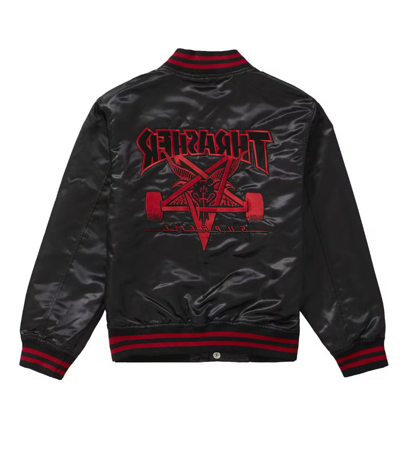 Supreme Thrasher Satin Varsity Jacket Black (2021)