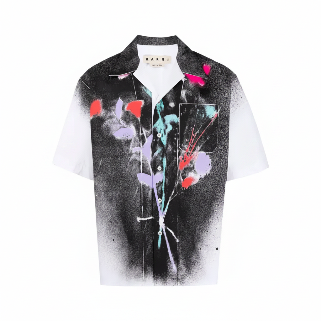 Marni Paint Splitter Print Short Sleeve Shirt (2021)
