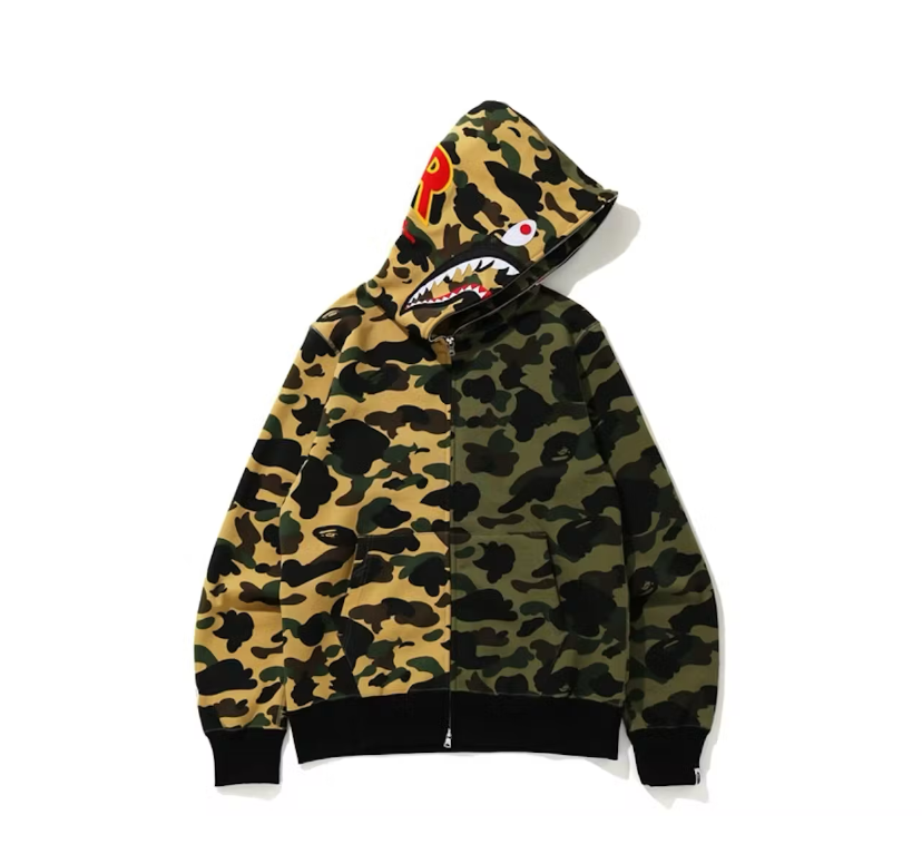 Bape 1st Camo Half Shark Full Zip Hoodie Green Yellow (2022)